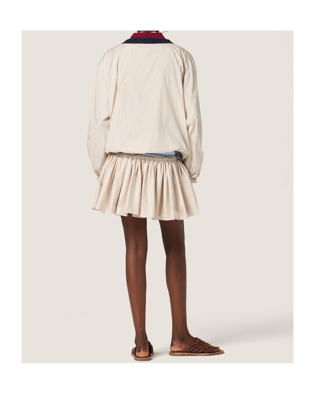 Miu Miu Natural Logo-Patch Drawstring Mini Skirt