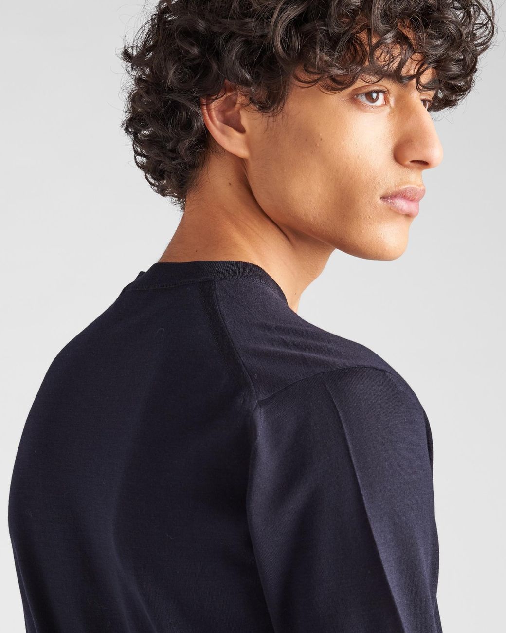 Prada Blue Logo Embroidered Crewneck T-Shirt for men