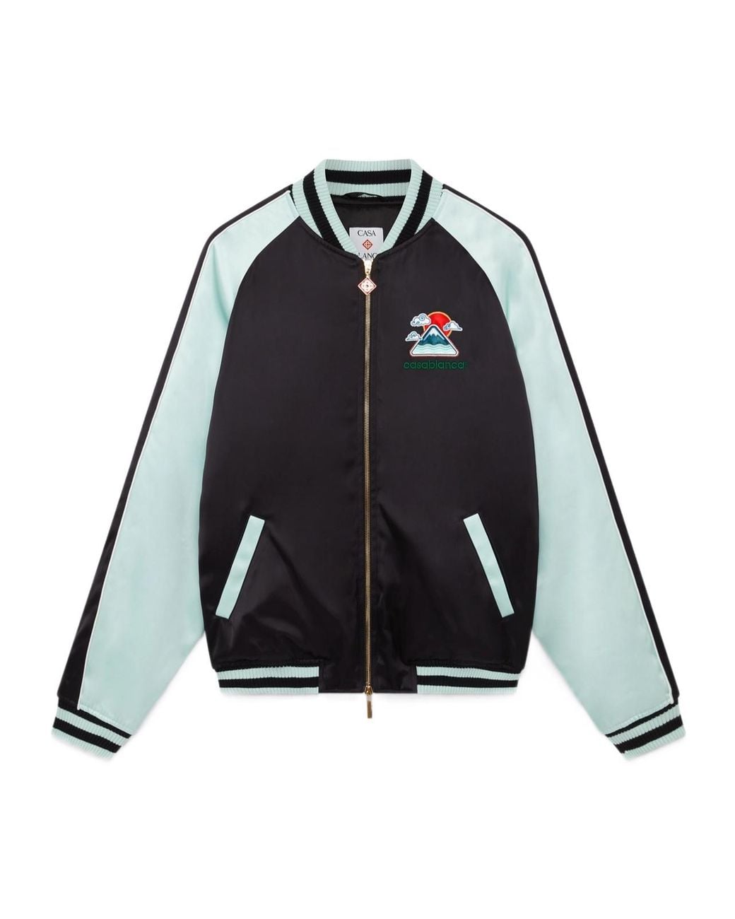 Casablanca Blue Embroidered Satin Bomber Jacket for men