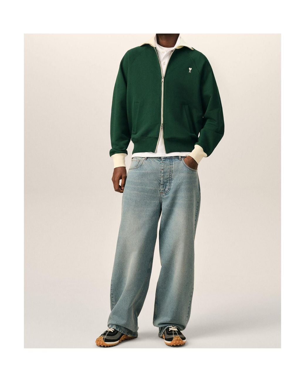 AMI Green Ami Ami De Coeur Zip-Up Sweatshirt for men