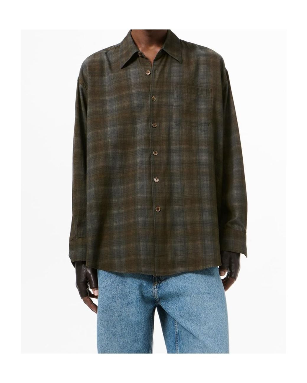 Our Legacy Green Borrowed Check Oversized Shirt for men