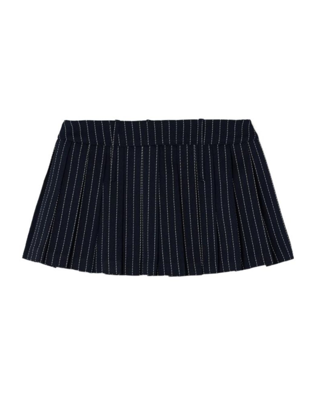 Frankie Shop Blue Blake Pleated Pinstriped Twill Mini Skirt