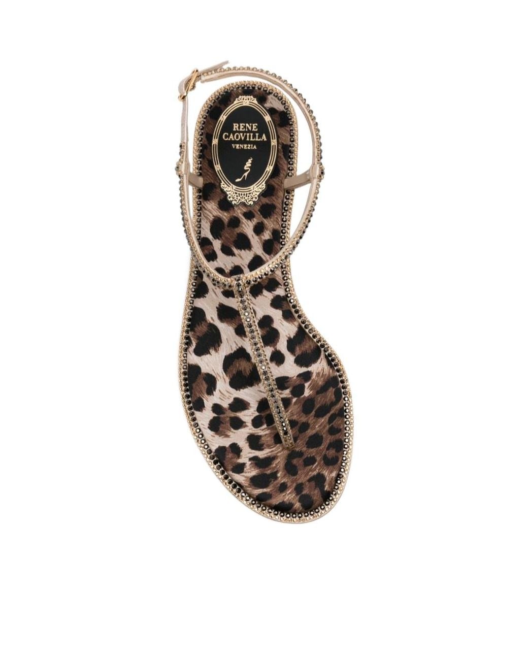 Rene Caovilla Brown Crystal-Embellished Leopard-Print Sandals
