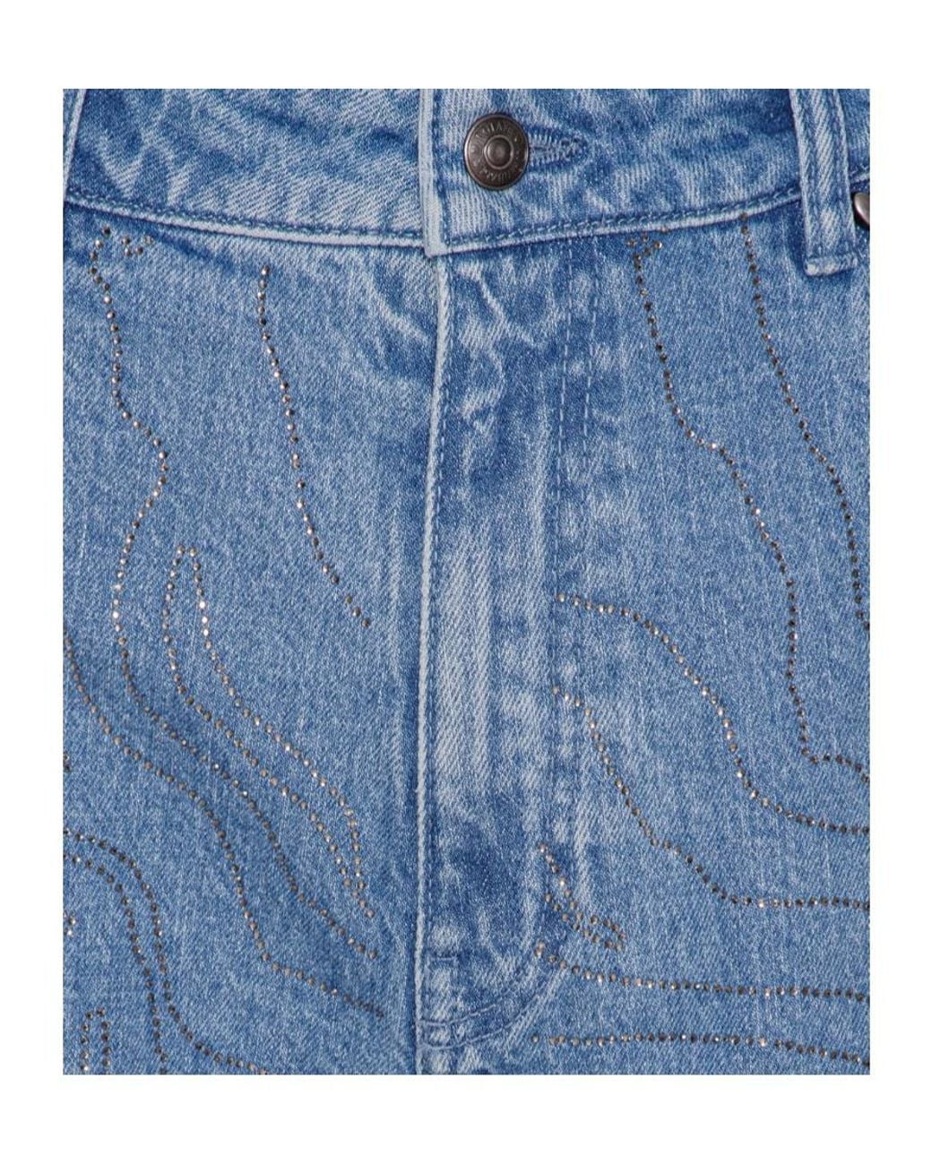 ROTATE BIRGER CHRISTENSEN Blue Rhinestone-Embellished Wide-Leg Jeans