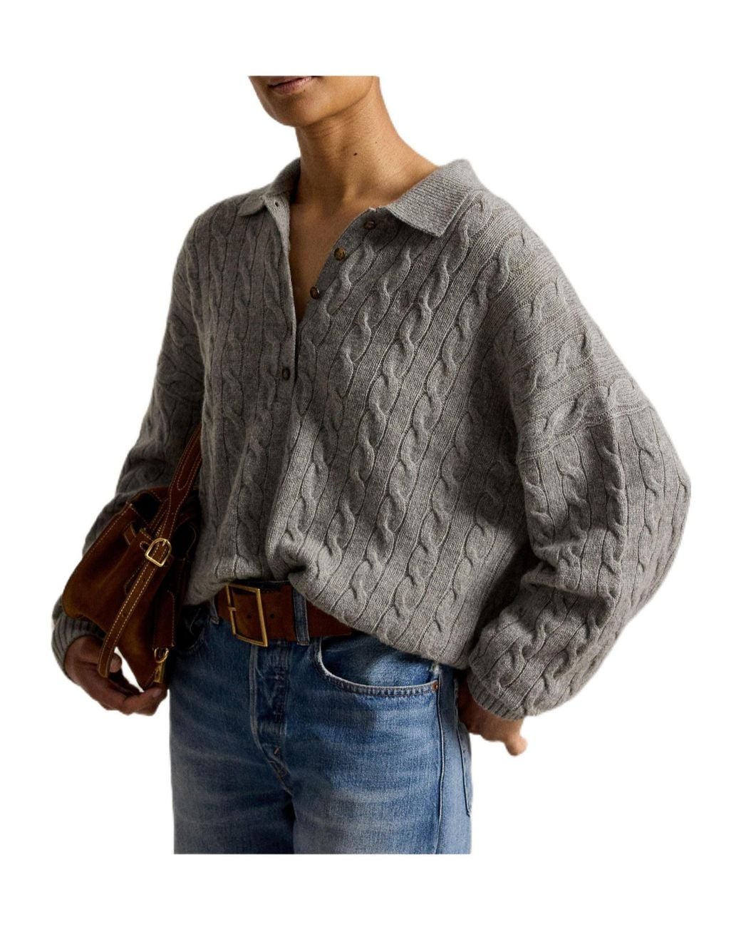 Polo Ralph Lauren Gray Sweater Polo Knitted Long Sleeve Shirt