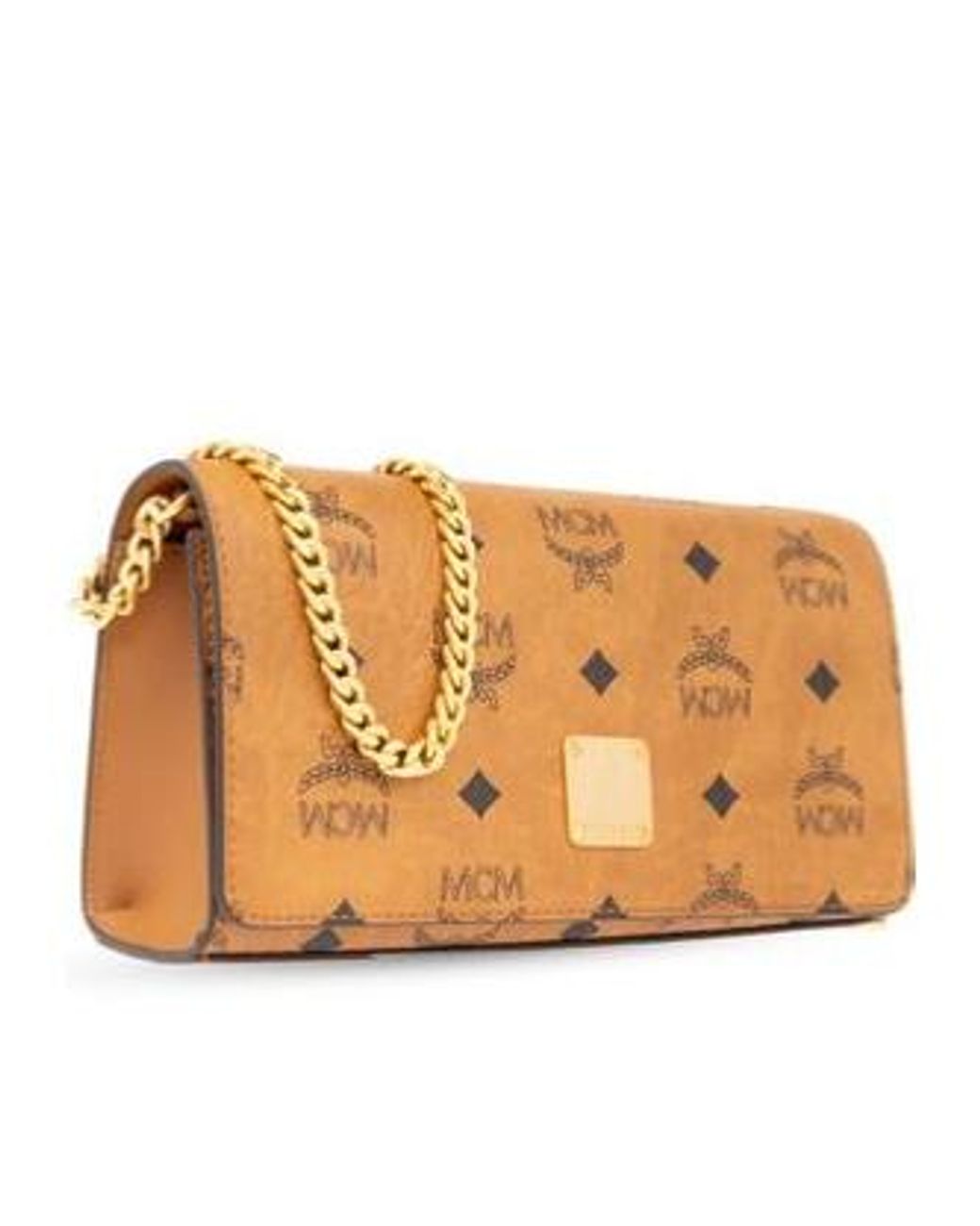 MCM Natural Logo-Engraved Chain-Linked Shoulder Bag