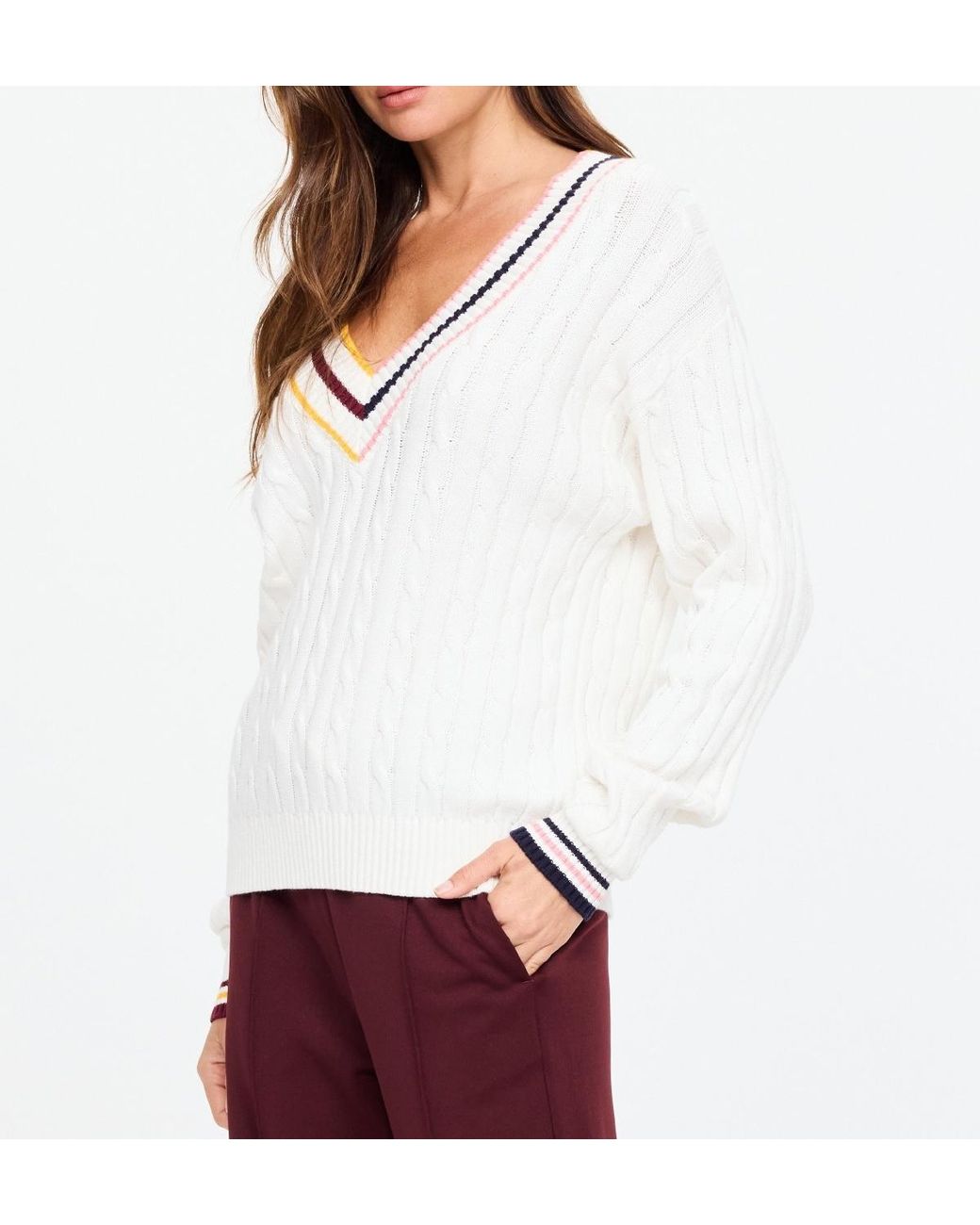 The Upside White Josette V-Neck Knitted Sweater