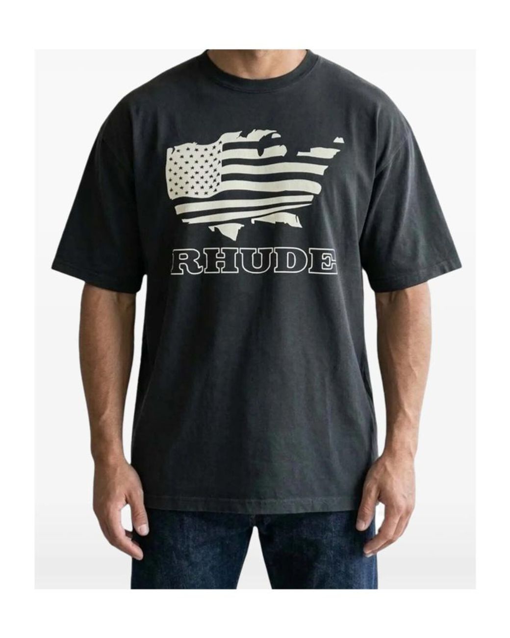 Rhude Black Banner Graphic T-Shirt for men