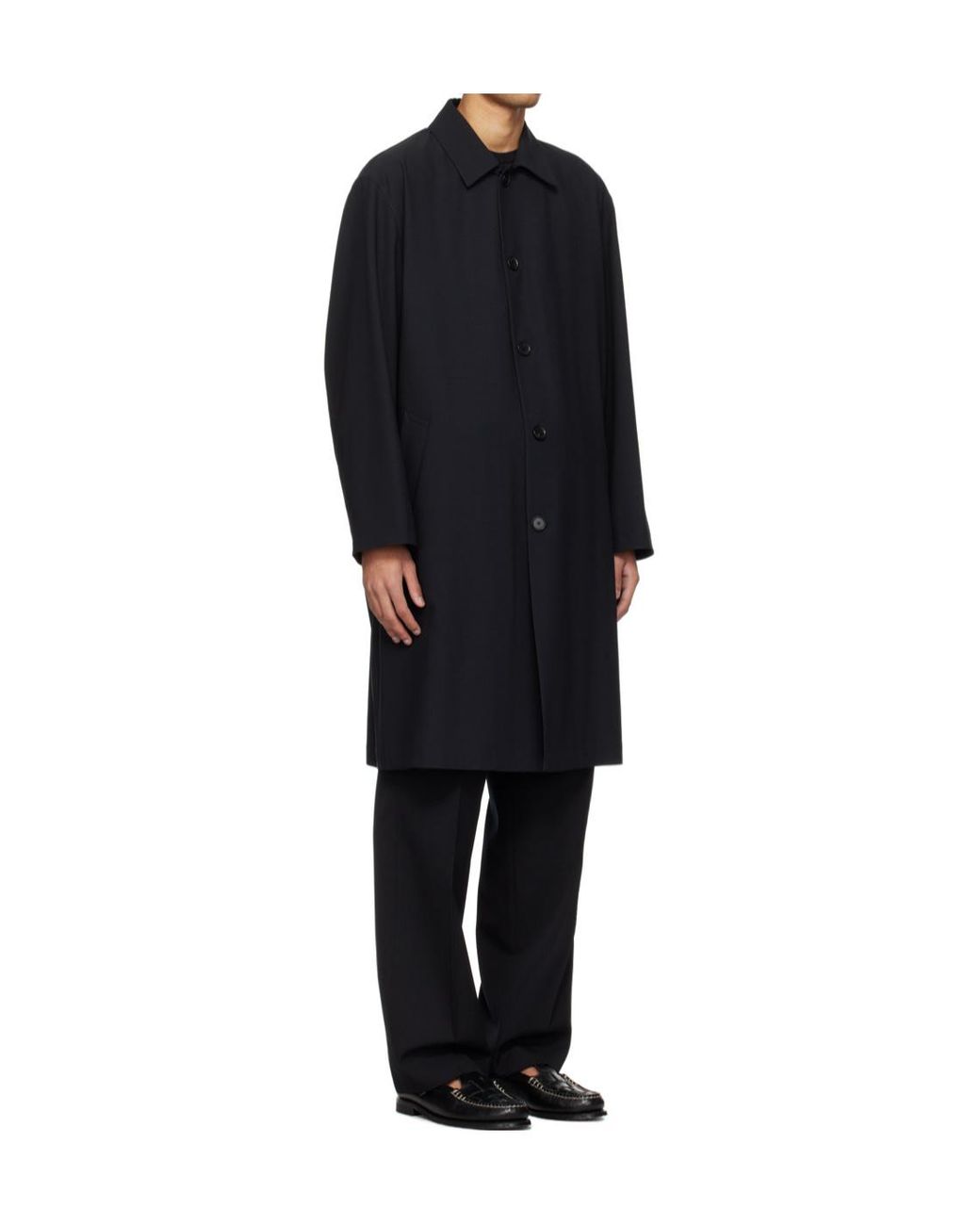 Auralee Blue Wool Collar Trench Coat for men