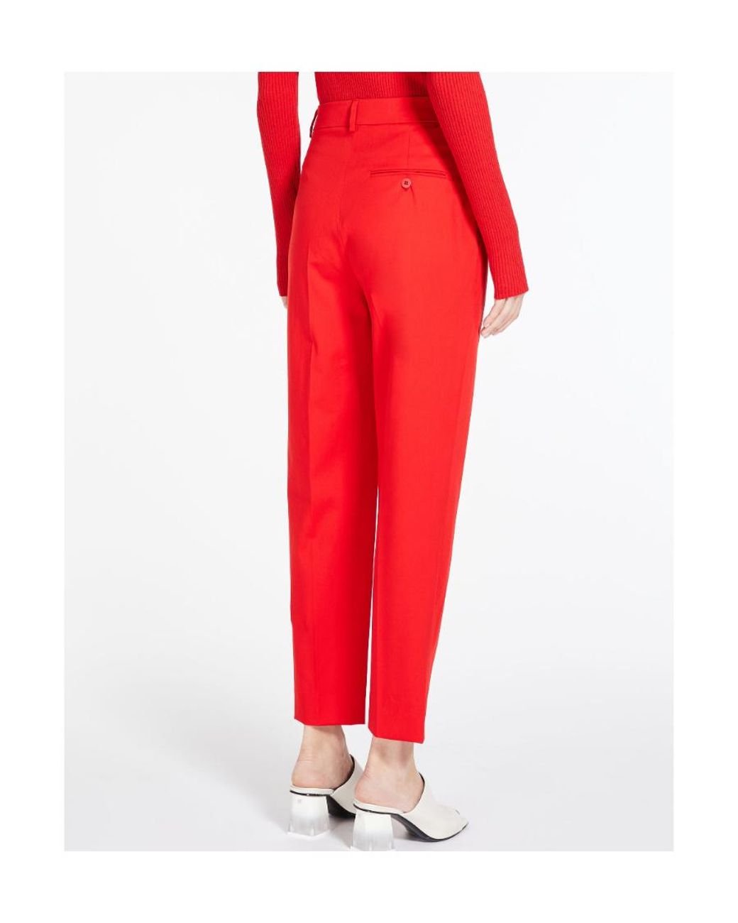 Max Mara Red Stretch Cotton Gabardine Pipe Pants