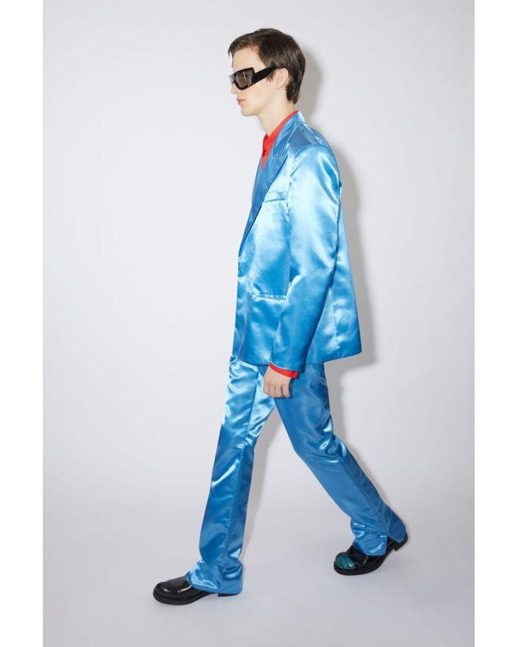 Acne Blue Satin Casual Pants for men