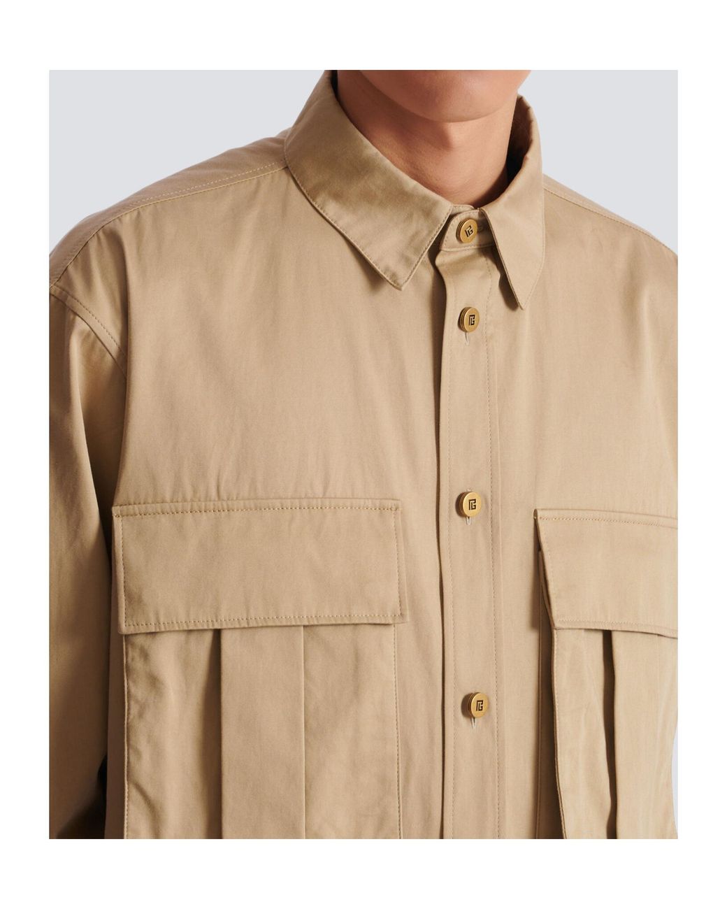 Balmain Natural Safari Collared Long-Sleeve Shirt for men