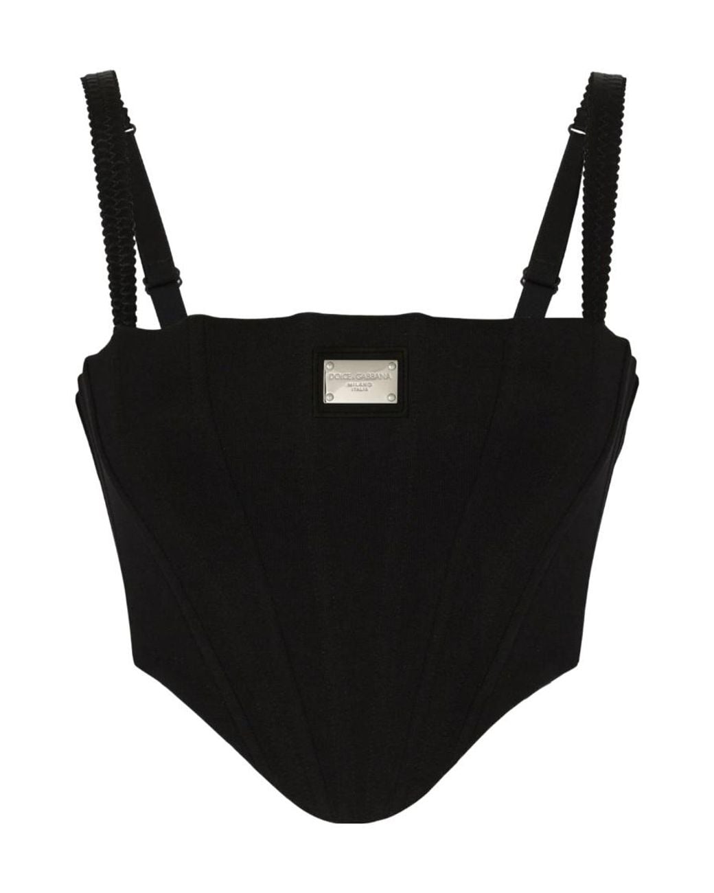 Dolce & Gabbana Black Curved Hem Cropped Bustier Top