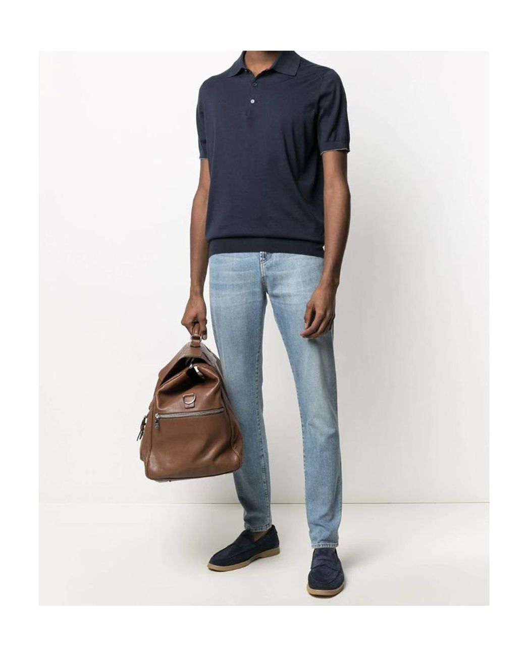 Brunello Cucinelli Blue Short Sleeved Buttoned Polo Shirt for men