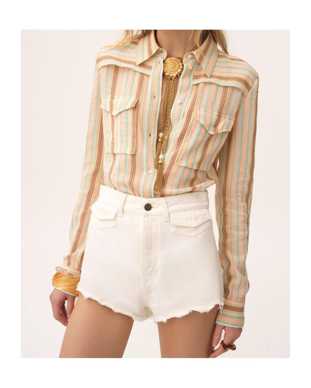 Chloé Natural Chloé Striped Long-Sleeved Shirt