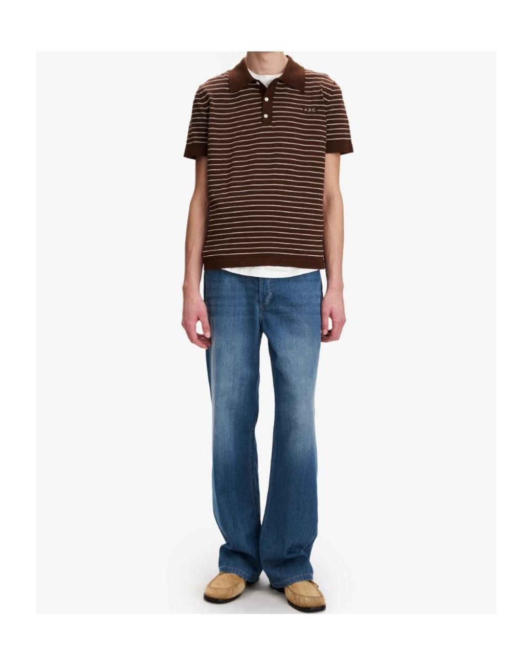 A.P.C. Brown Striped Short-Sleeve Polo Shirt for men