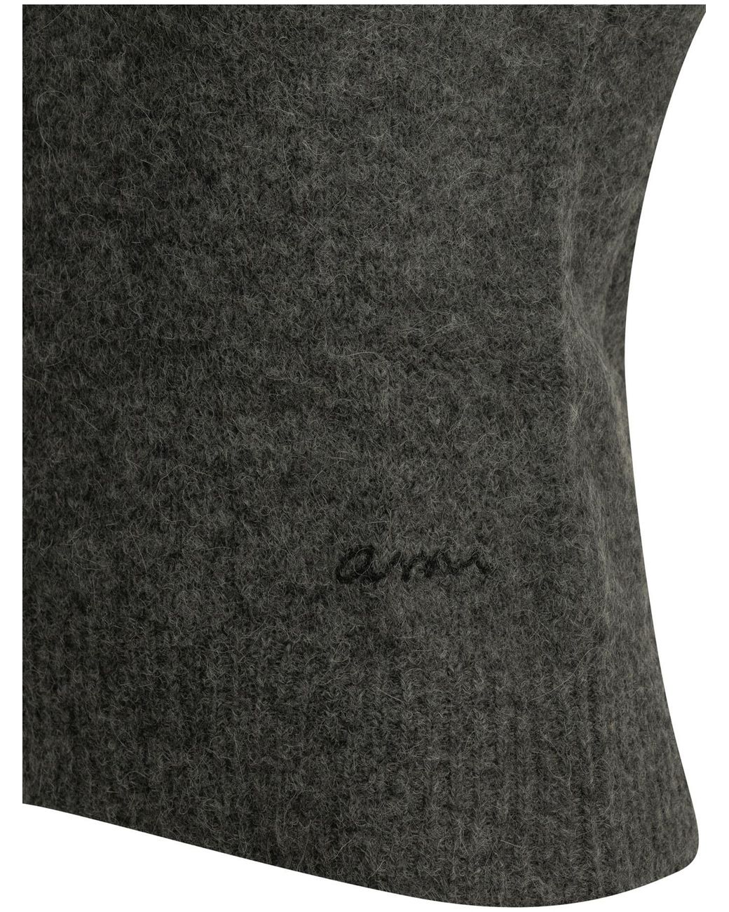 AMI Gray Ami V-Neck Knitted Top