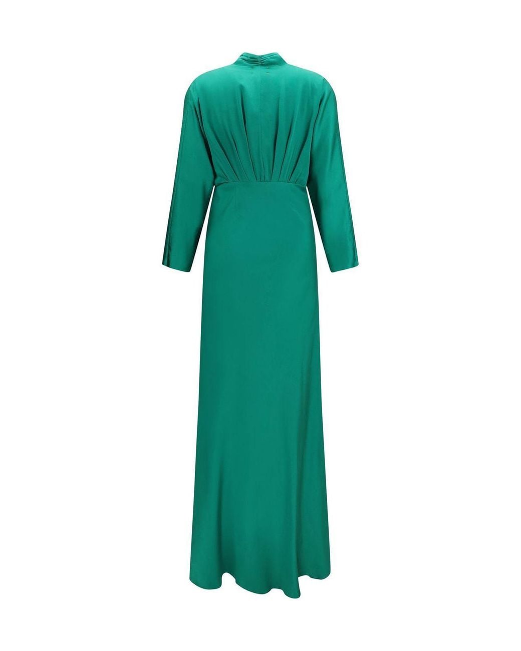 Forte_forte Green Pleated V-Neck Long Dress