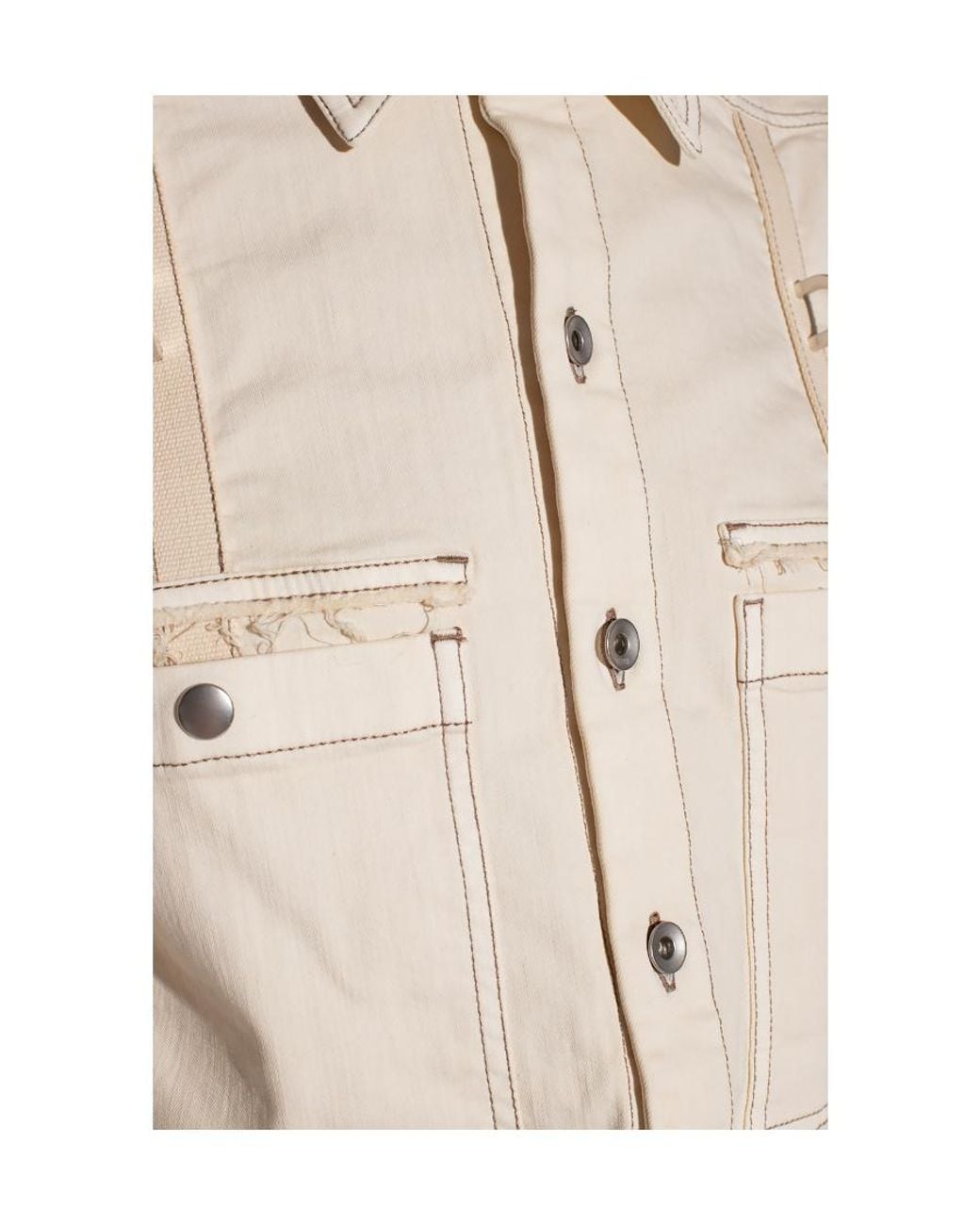 Rick Owens White Frayed Detailed Denim Jacket
