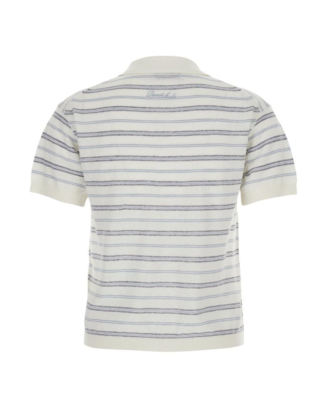 DUNST White Striped Knit Polo Top