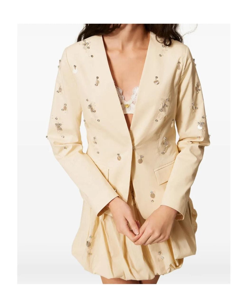 Twinset Natural Sequin-Embellished Blazer
