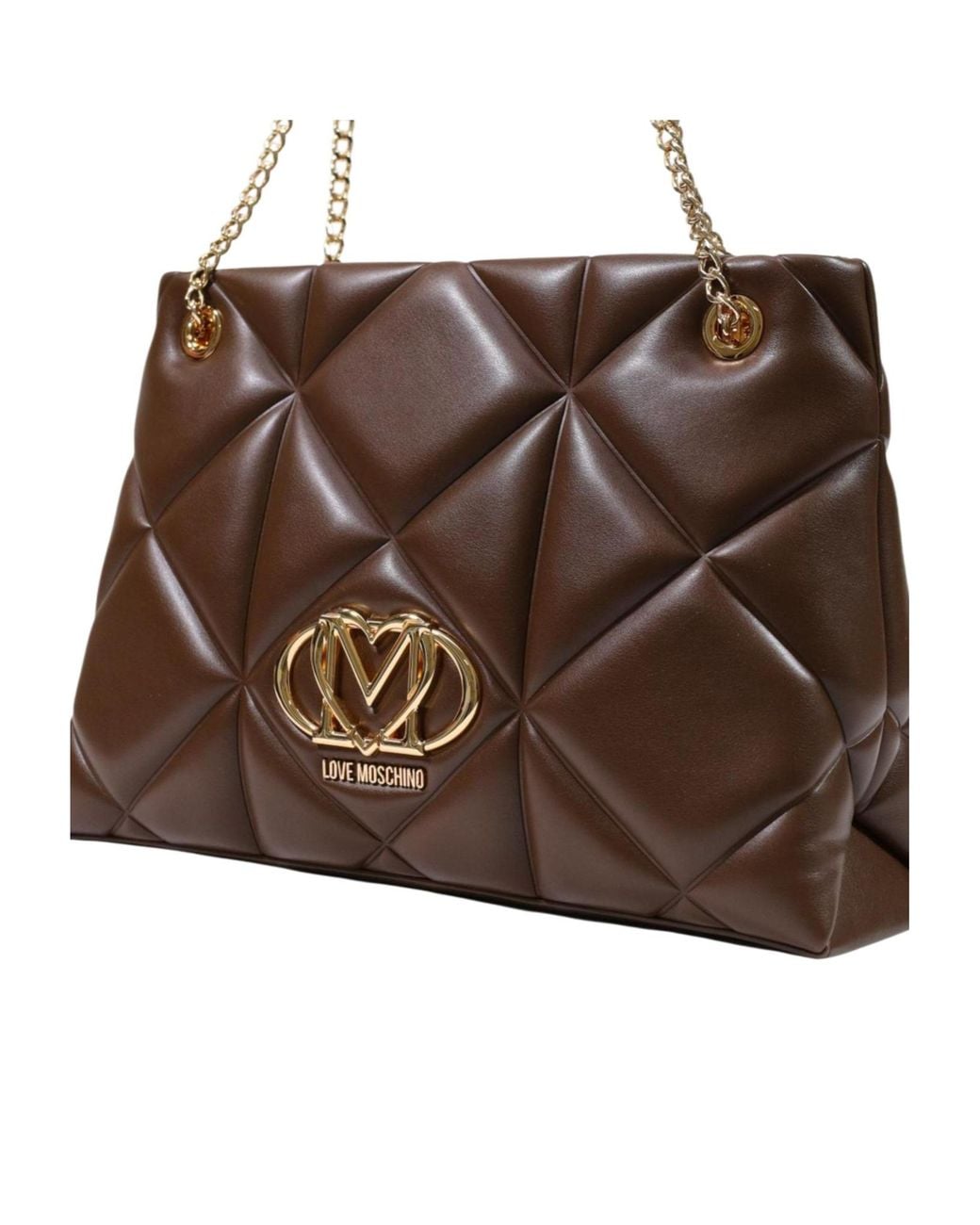 Moschino Brown Geometric Quilted Pattern Shoulder Bag