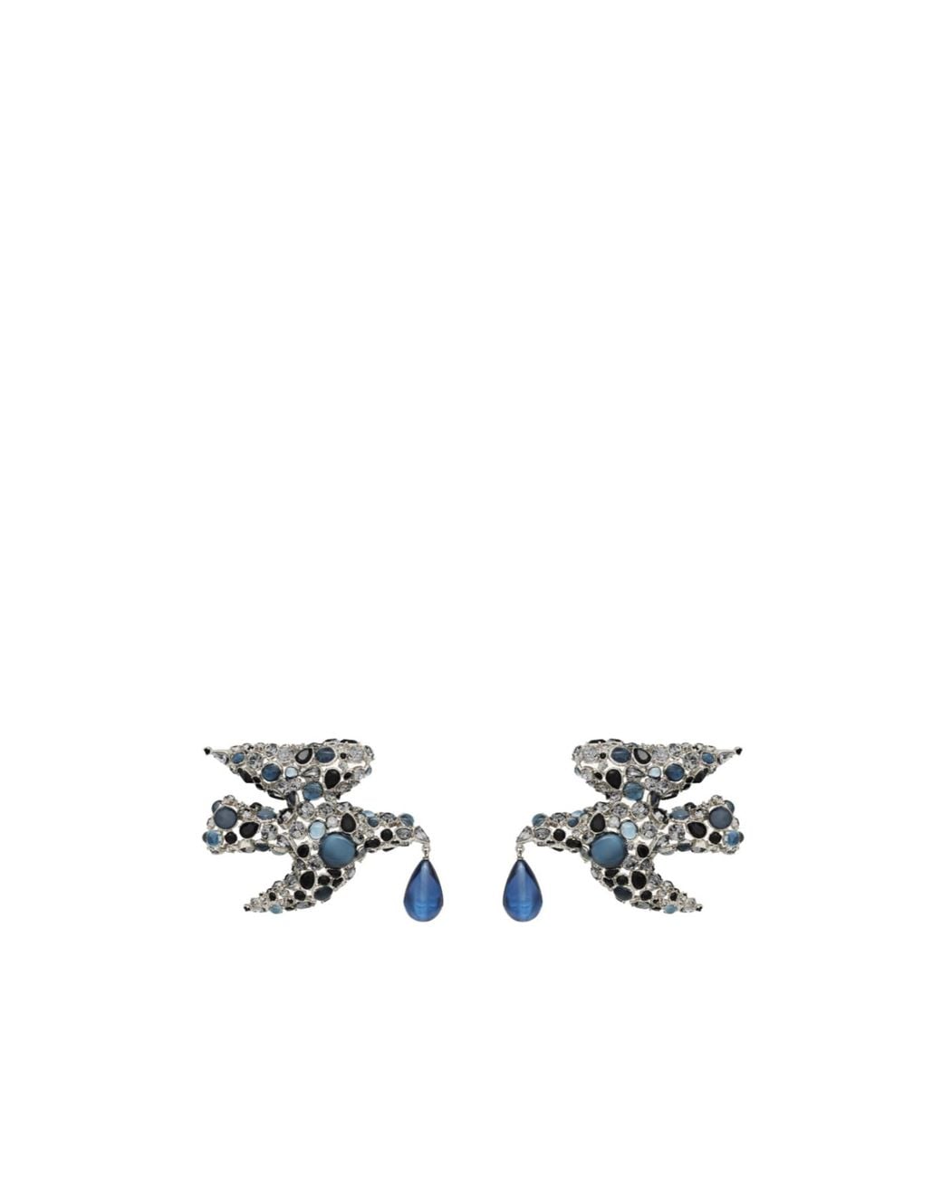 Saint Laurent White Rhinestone Dove Earrings Carrying A Resin Drop Pendant