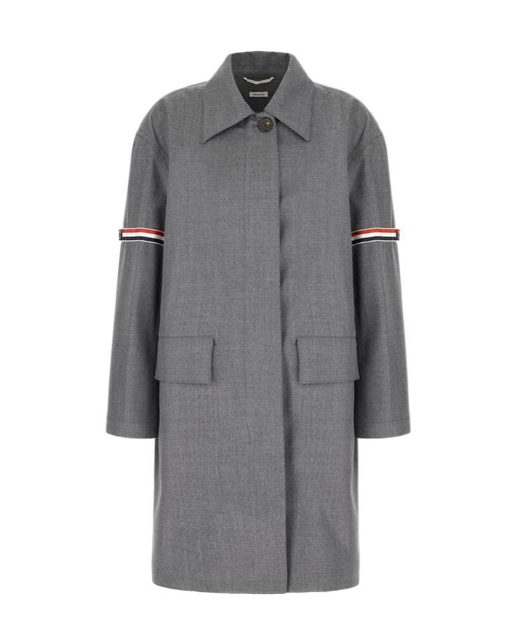 Thom Browne Gray Rwb-Stripe Drop Shoulder Twill Coat