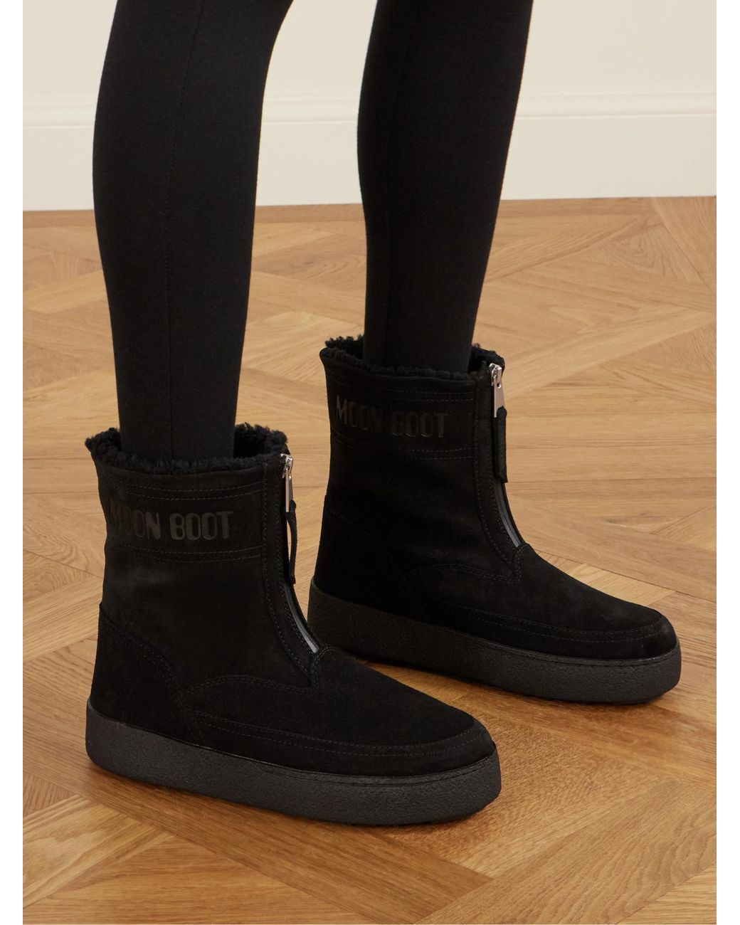 Moon Boot Black Suede And Shearling Ankle Boots