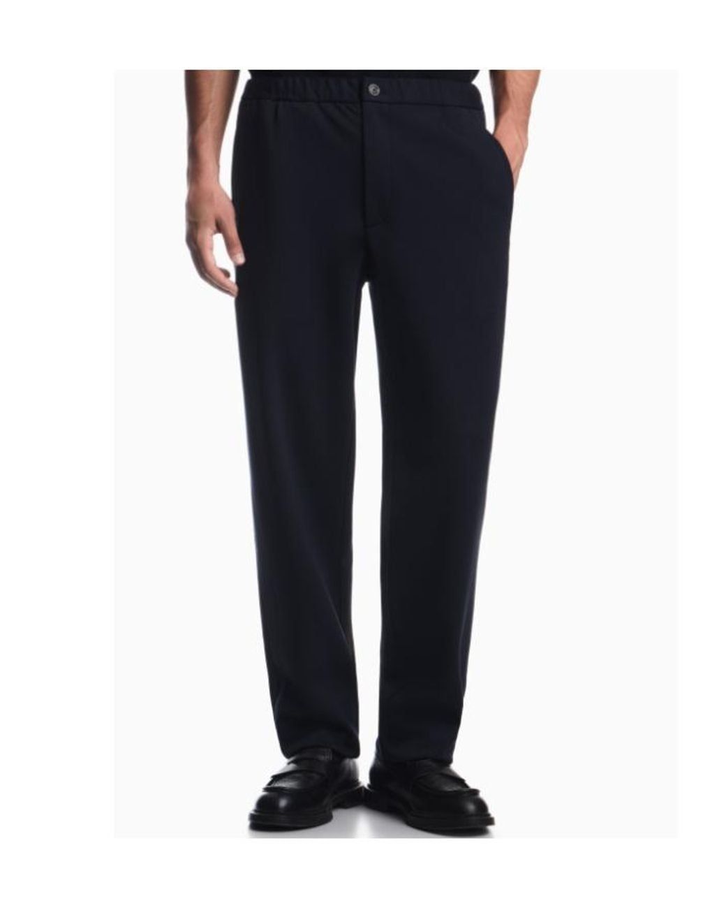 Emporio Armani Blue Drawstring-Waist Pleated Trousers for men