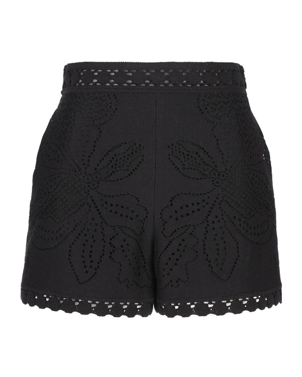 Valentino Black Floral Patterned High Waist Shorts
