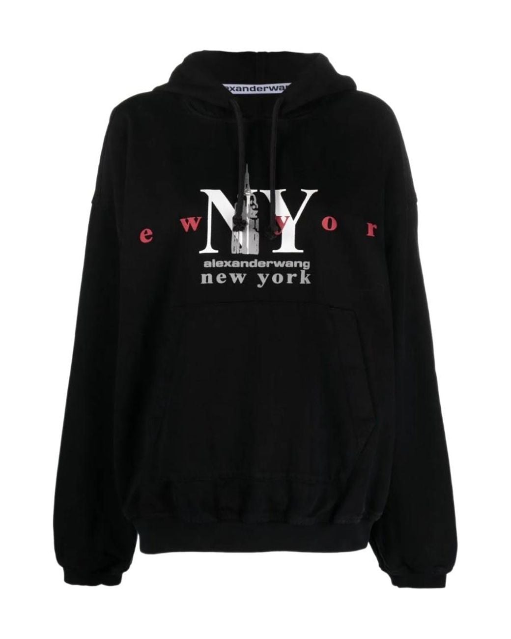 Alexander Wang Black Logo Printed Drawstring Hoodie