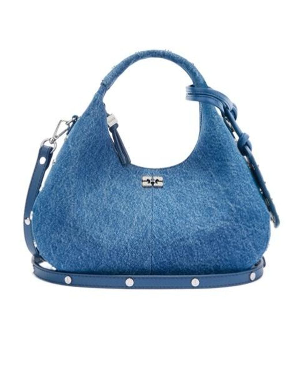 Ganni Blue Mini Hobo Bag With Studs