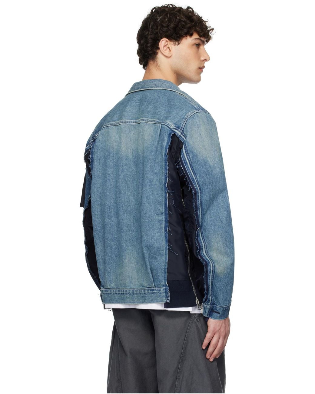 Sacai Blue Panelled Denim Jacket for men