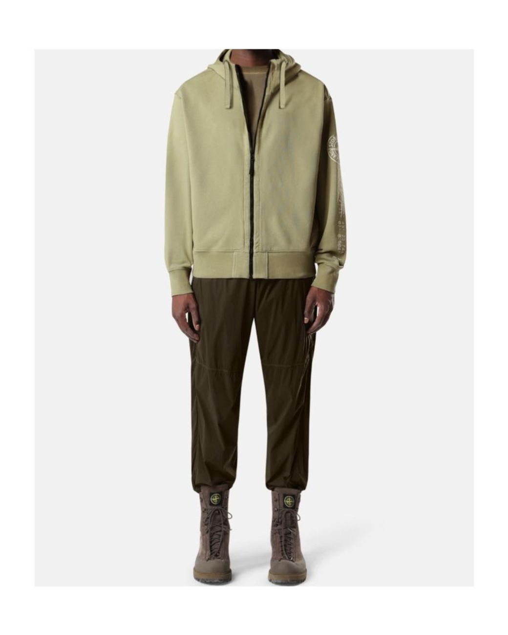 Stone Island Green Oversized-Fit Zip-Up Sweatshirt With 'Vertical Placement' Print for men