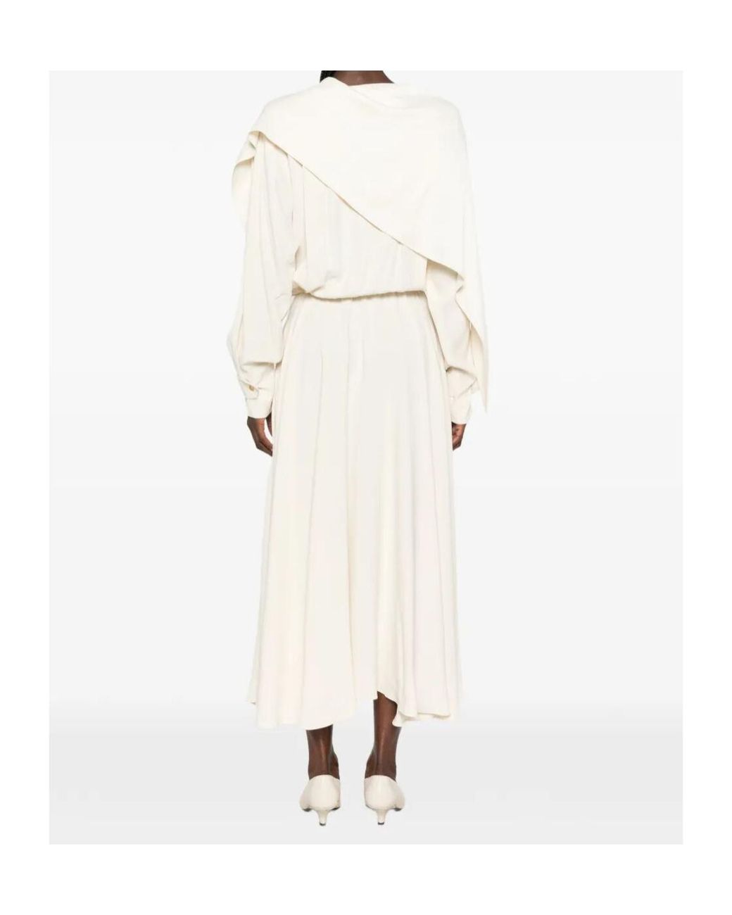 Alberta Ferretti White Cape-Effect V-Neck Dress
