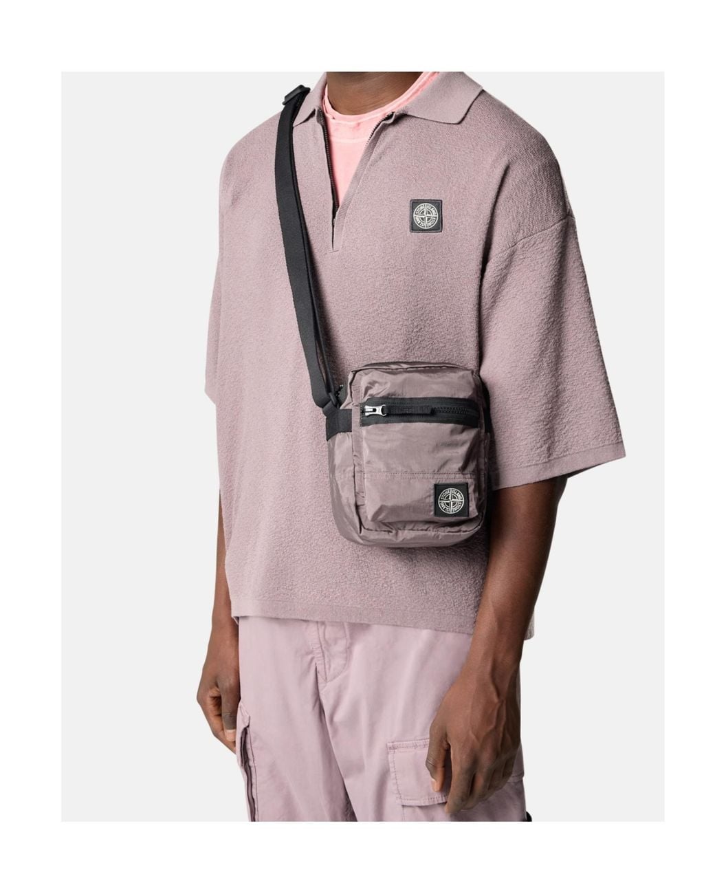 Stone Island Black Logo Patch Crossbody Bag for men