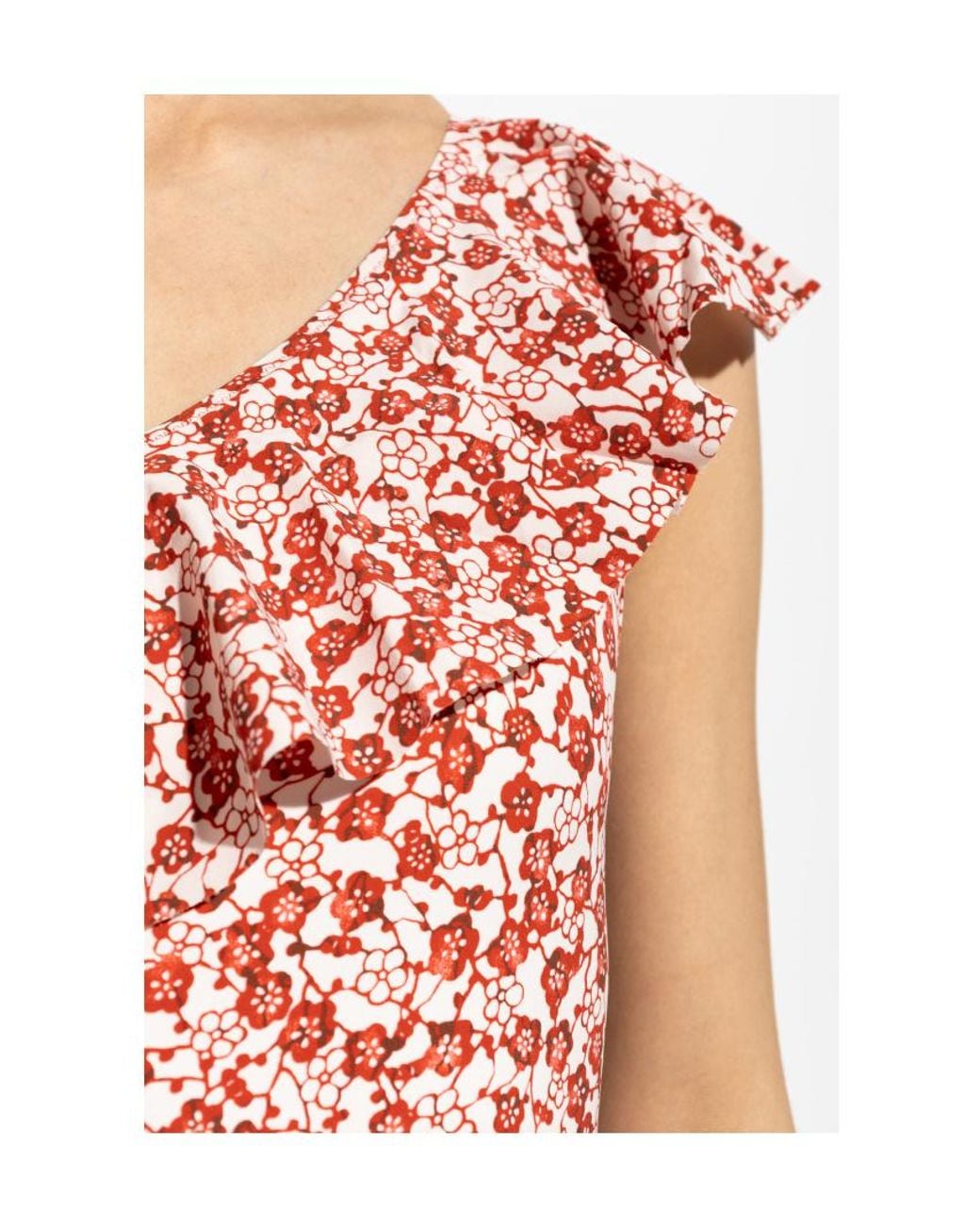 Isabel Marant Red Sicilya Ruffled Floral Swimsuit