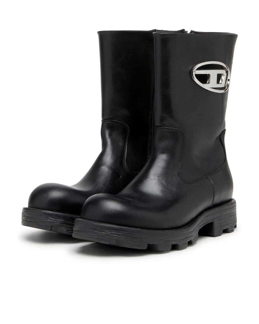 DIESEL Black Mid-Calf Boots With Chunky Sole And Logo Detail