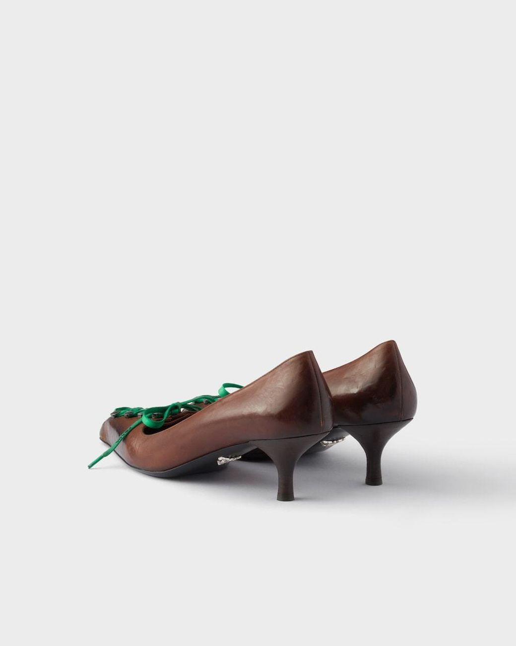 Prada Brown Lace-Up Kitten Heeled Pumps