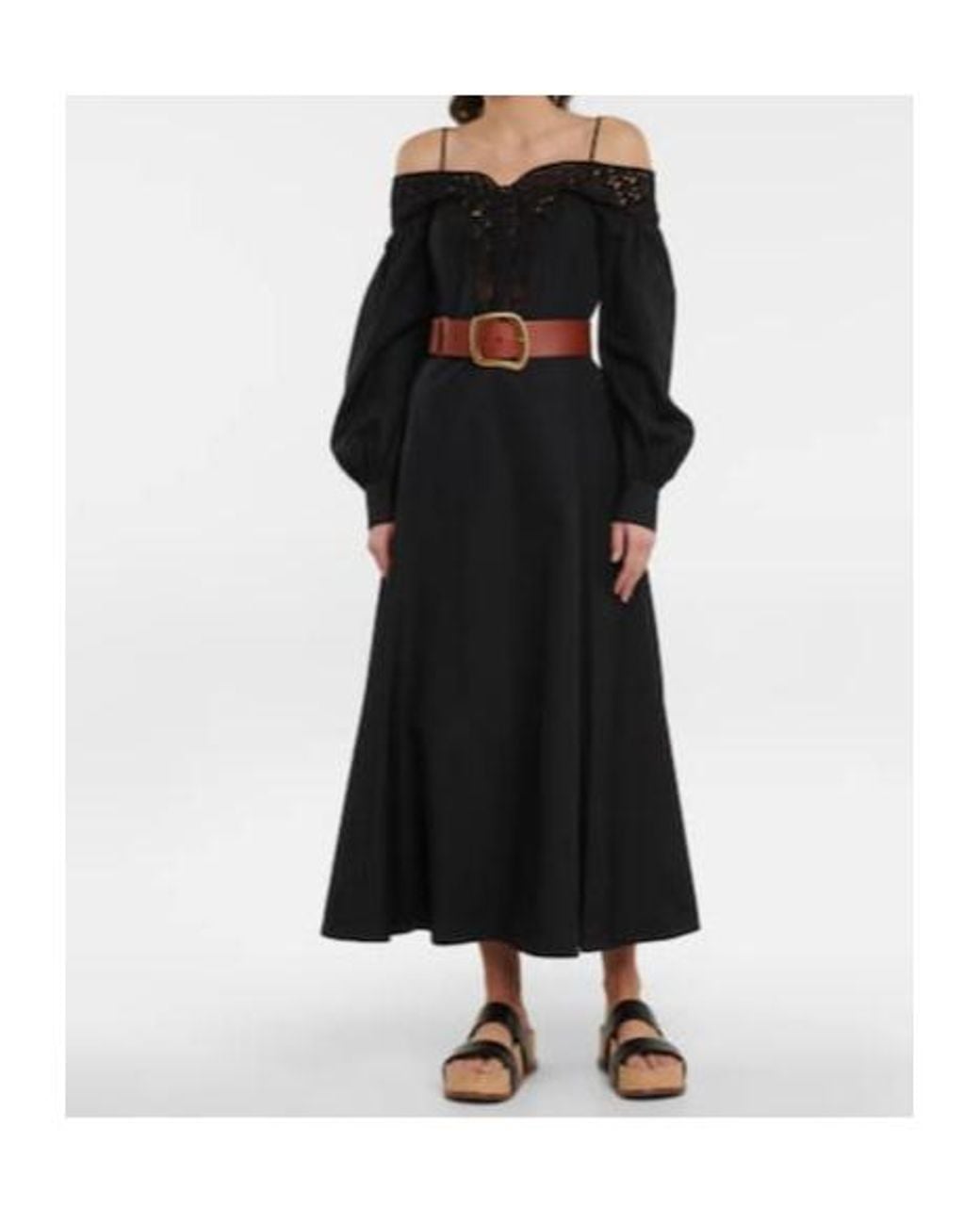 Gabriela Hearst Black Elias Lace-Trimmed Cotton Mid-Length Dress
