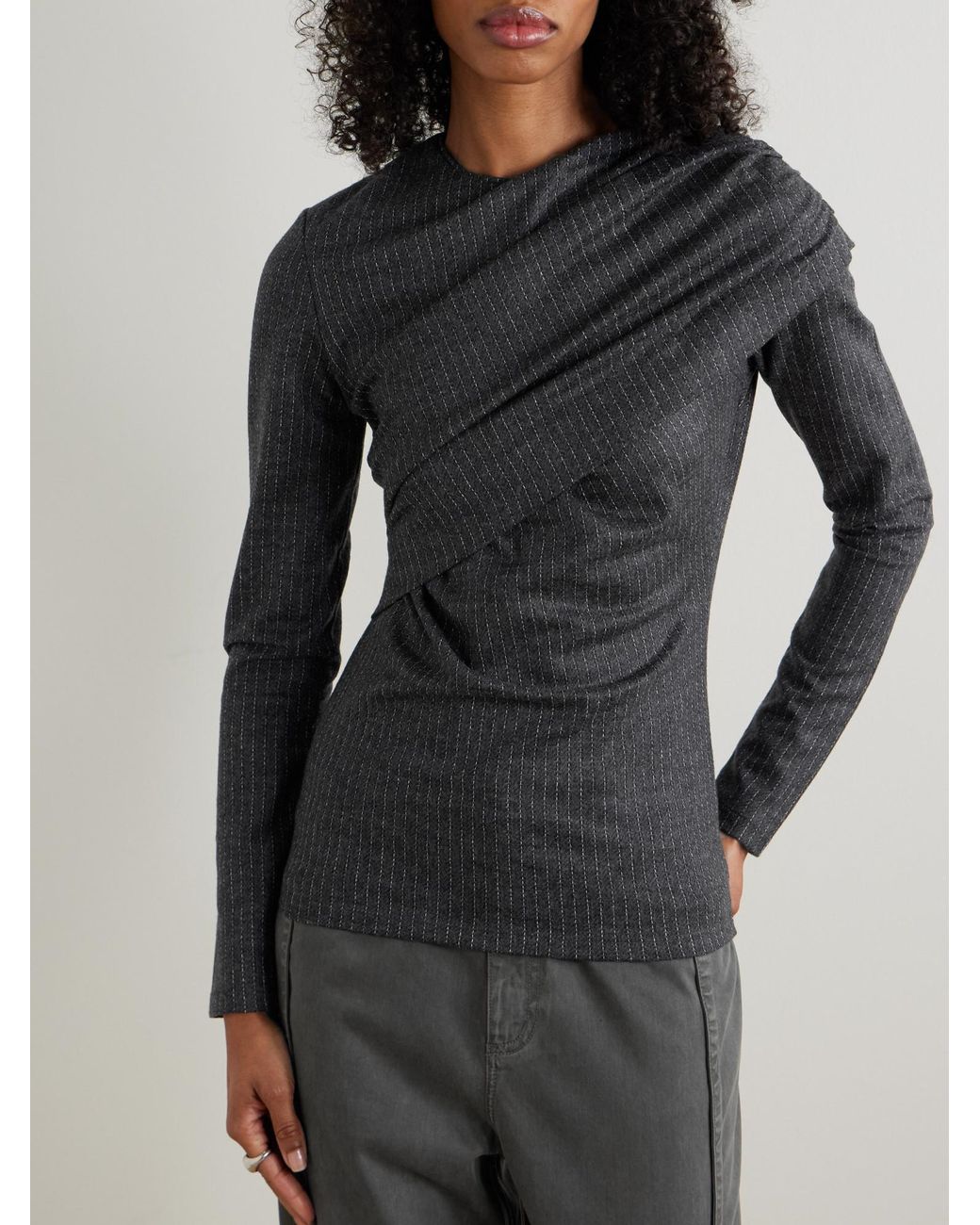 Isabel Marant Black Draped Wool And Cotton-Blend Jersey Top
