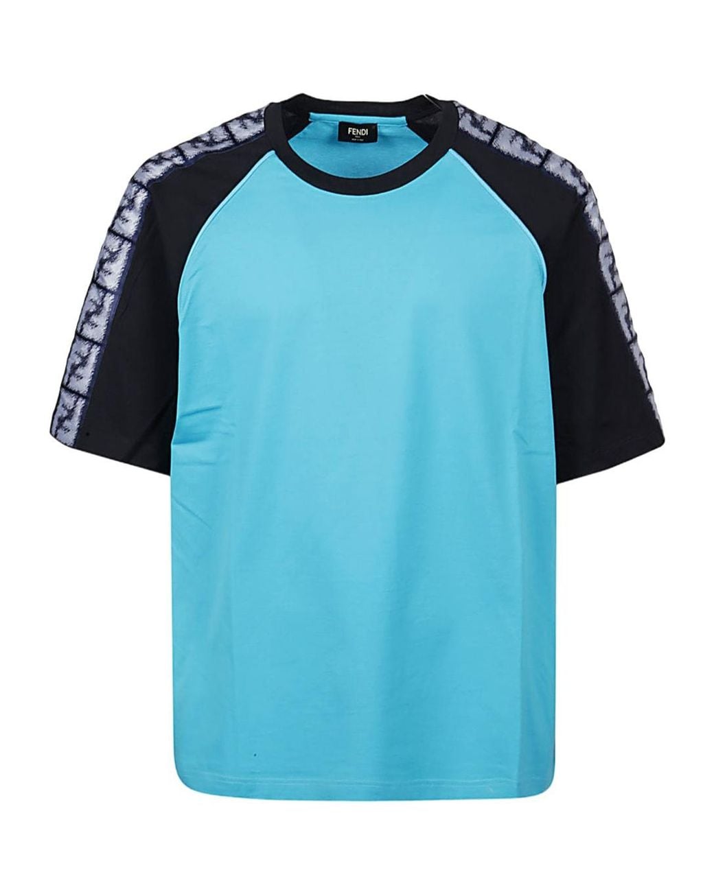 Fendi Blue Logo Tape Crewneck T-Shirt for men