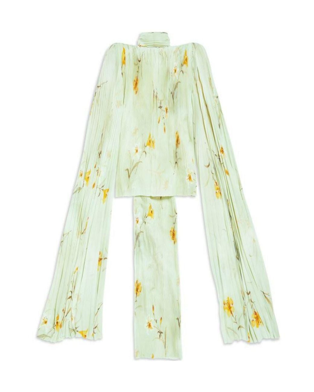 Balenciaga White Floral Printed Pleated Blouse Top