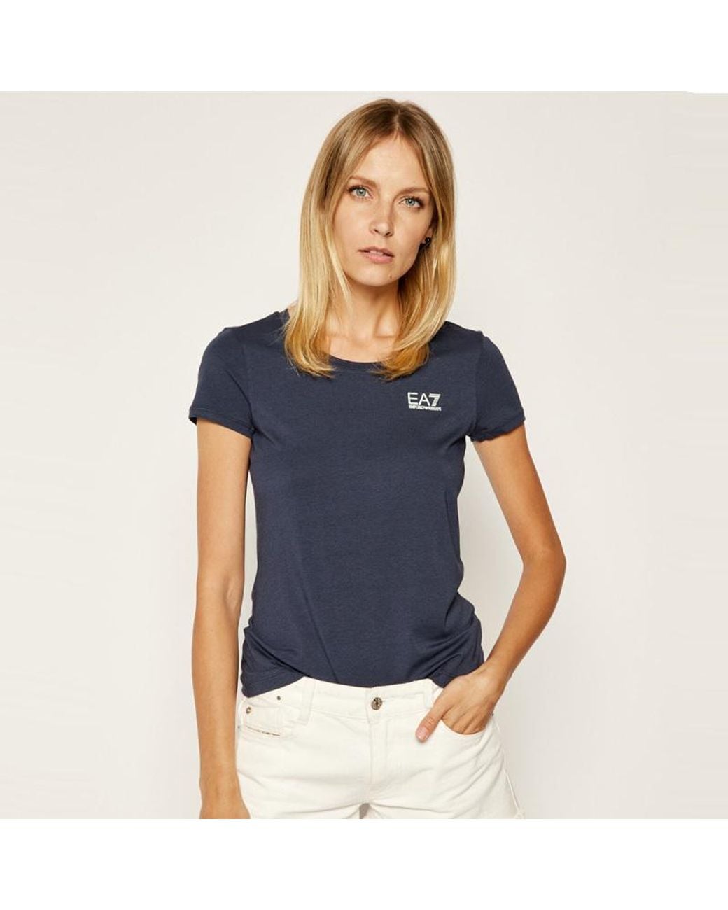 EA7 Blue T-Shirt With Round Neck And Short Sleeves