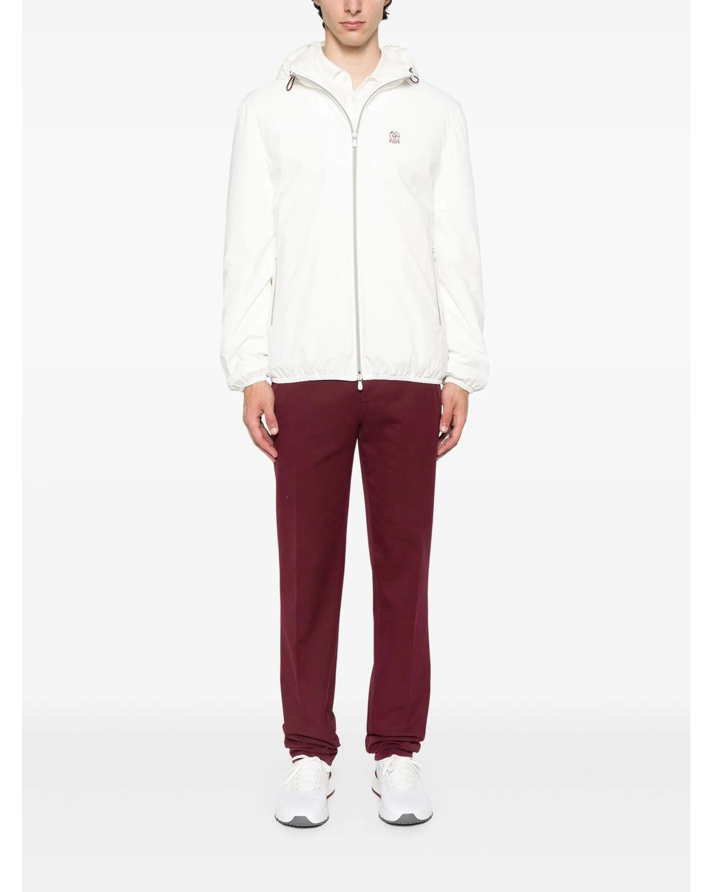 Brunello Cucinelli White Hooded Zip-Fastening Jacket for men