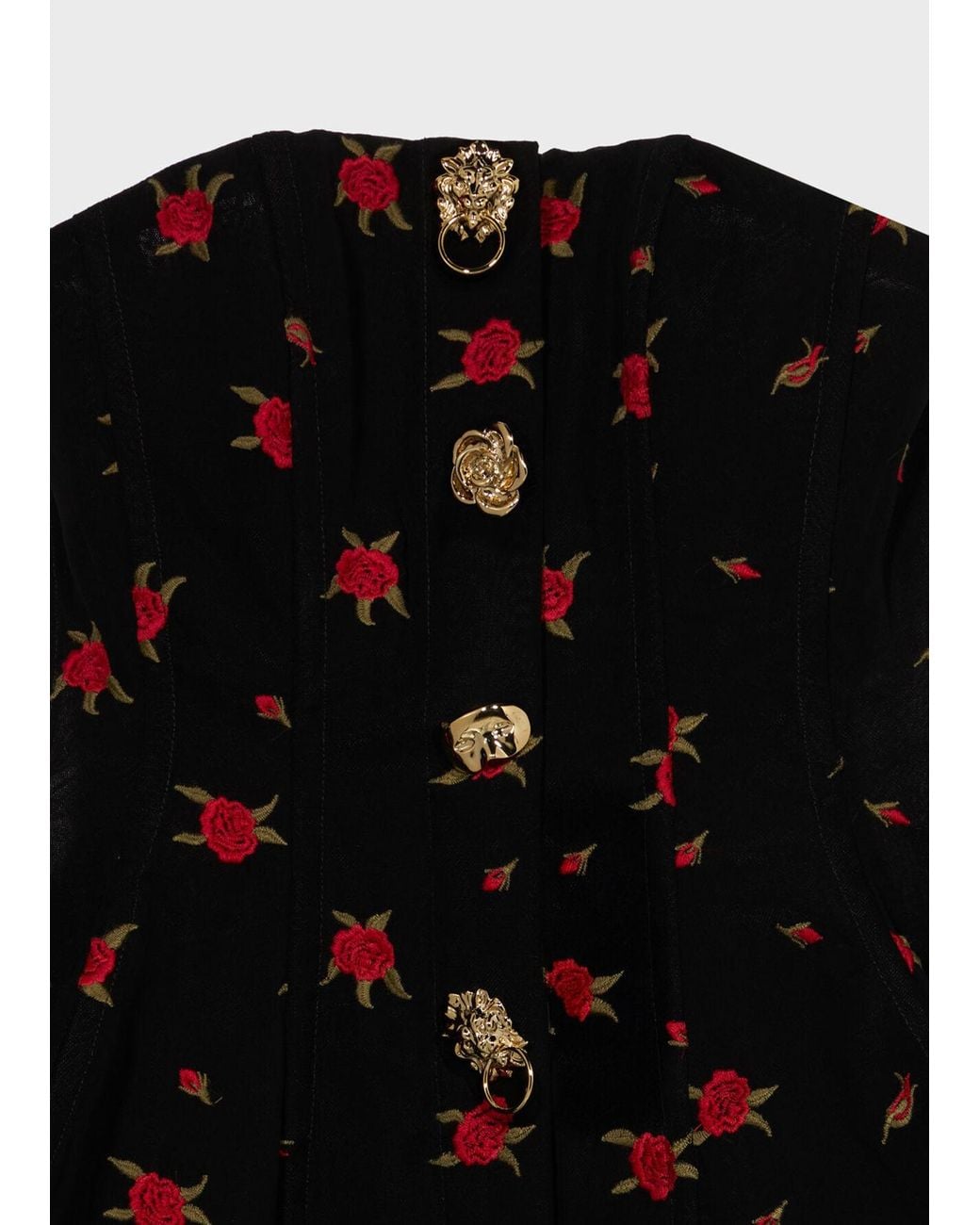 Blumarine Black Short Dress With Rose Embroidery And Bejewelled Buttons