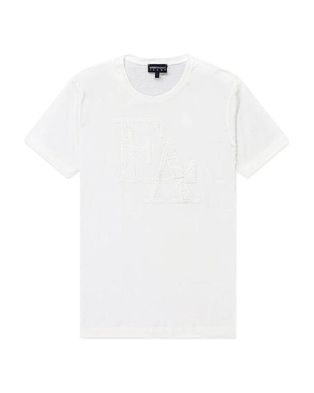 Emporio Armani White Logo Embroidered T-Shirt for men