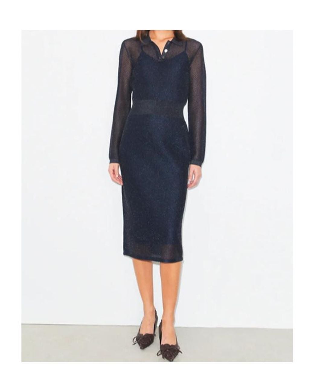 Tory Burch Blue Collared Polo Midi Dress