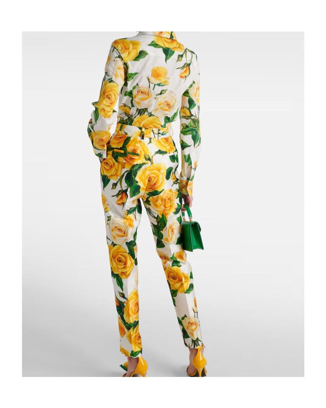 Dolce & Gabbana Yellow Floral High-Rise Silk-Blend Straight Pants